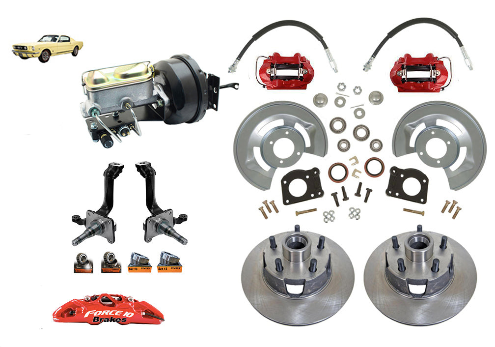 1964-66 Mustang Power Disc Brake kit - V8 Spindles Aluminum Master, Manual Shift