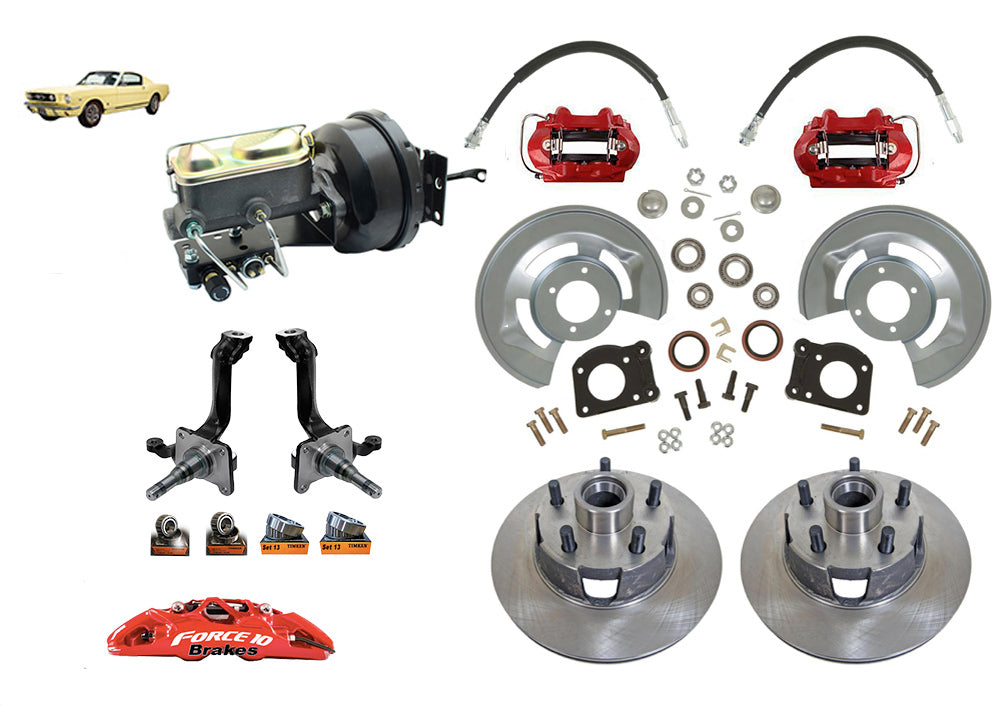 1964-66 Mustang Front Power Disc Brake Kit New V8 Spindles, Manual shift