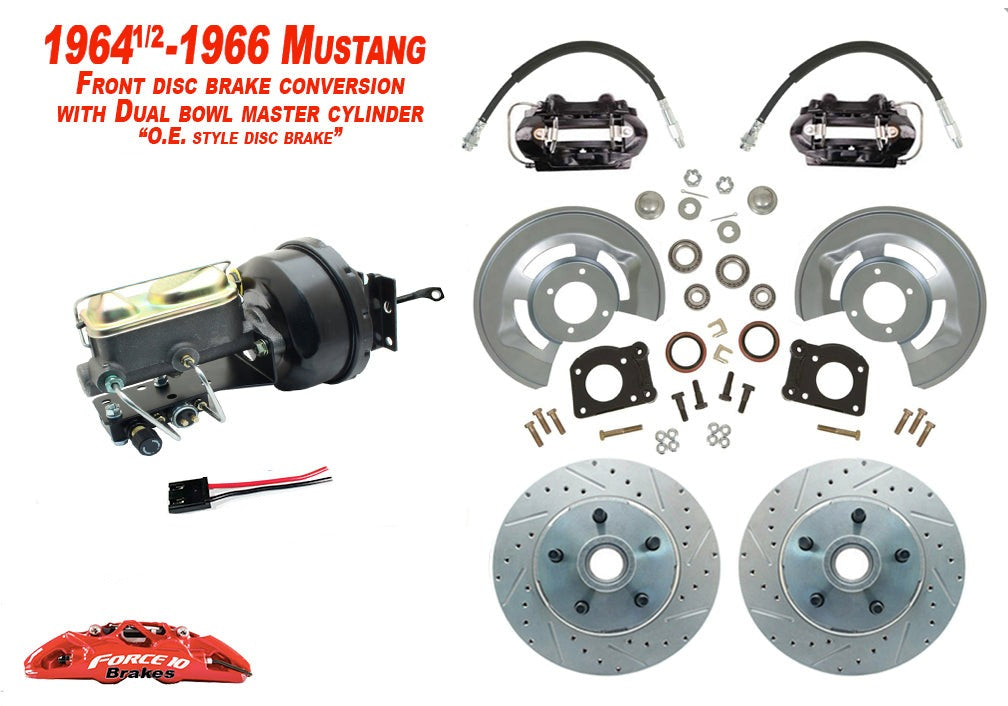 Front & Rear Mustang 1964-66 Power Disc Brakes, D/S Rotors & Black PC Calipers