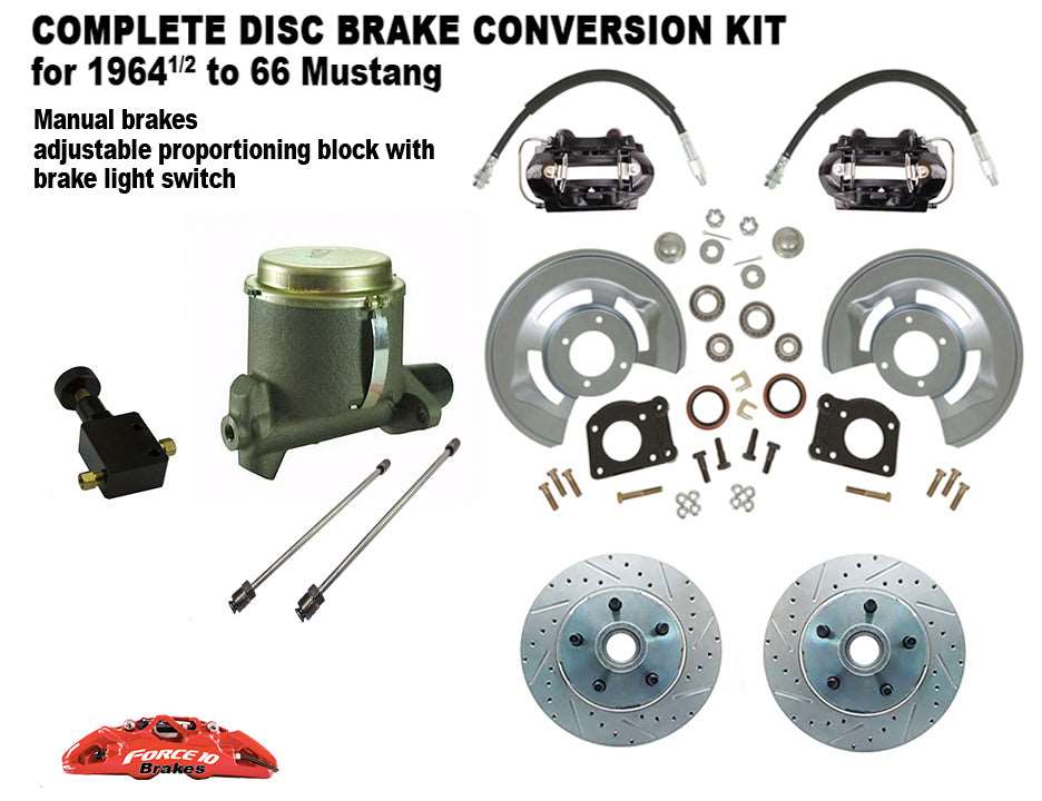 1964-66 Ford Mustang Front Disc Brake Kit, Manual brakes, Black Calipers