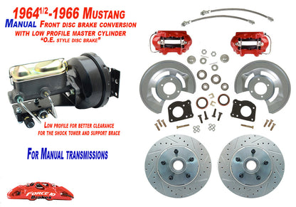 1964-66 Mustang Manual Transmission Front Power Disc Brake Upgrade Kit  11" Drilled Rotors - Force 10 Brakes