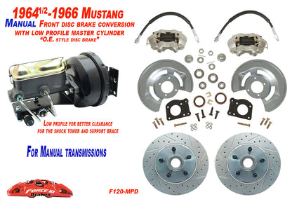 1964-66 Mustang Manual Transmission Front Power Disc Brake Upgrade Kit  11" Drilled Rotors - Force 10 Brakes