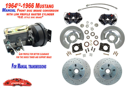 1964-66 Mustang Manual Transmission Front Power Disc Brake Upgrade Kit  11" Drilled Rotors - Force 10 Brakes