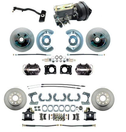 1967–69 Mustang Power Disc Brake Conversion Kit – Complete Front &amp; Rear with 9" Booster &amp; Drilled Rotors (Fits 8" &amp; 9" Rear Axles, Automatic Trans)