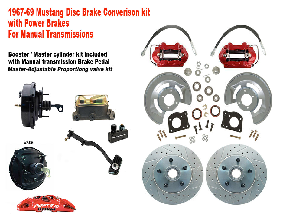 1967-68-69 Mustang Power Front Disc Brake Conversion Kit, 11.25"  Rotors, Manual Shift