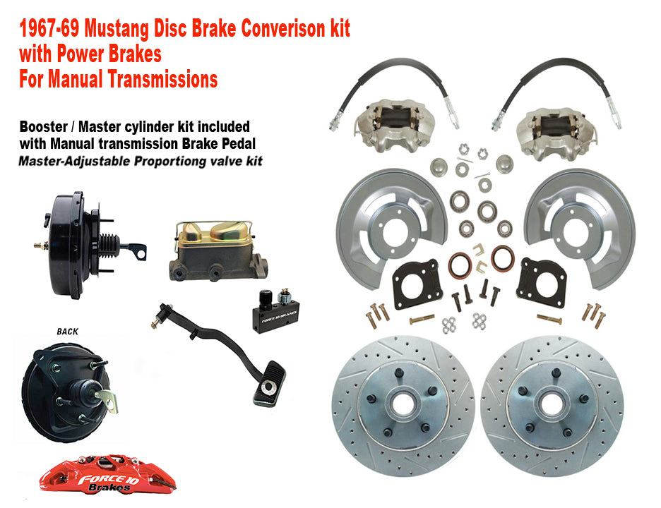 1967-68-69 Mustang Power Front Disc Brake Conversion Kit, 11.25"  Rotors, Manual Shift