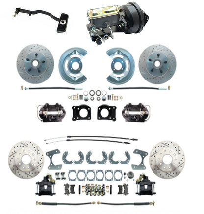 1967–69 Mustang Power Disc Brake Conversion Kit – Complete Front &amp; Rear with 9" Booster &amp; Drilled Rotors (Fits 8" &amp; 9" Rear Axles, Automatic Trans)