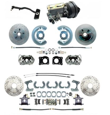 1967–69 Mustang Power Disc Brake Conversion Kit – Complete Front &amp; Rear with 9" Booster &amp; Drilled Rotors (Fits 8" &amp; 9" Rear Axles, Automatic Trans)