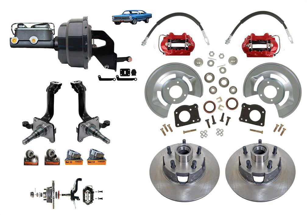 1966-1969 Ford Fairlane Front Power Disc Brake Kit With New V8 Spindles