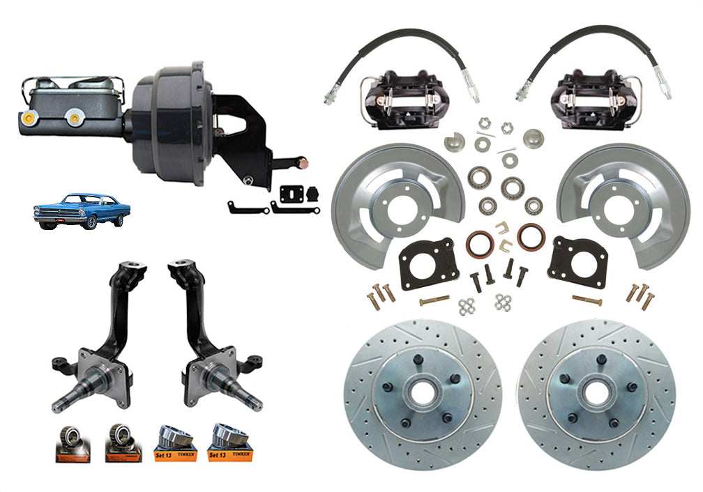 1966-1969 Ford Fairlane Front Power Disc Brake Kit With New V8 Spindles