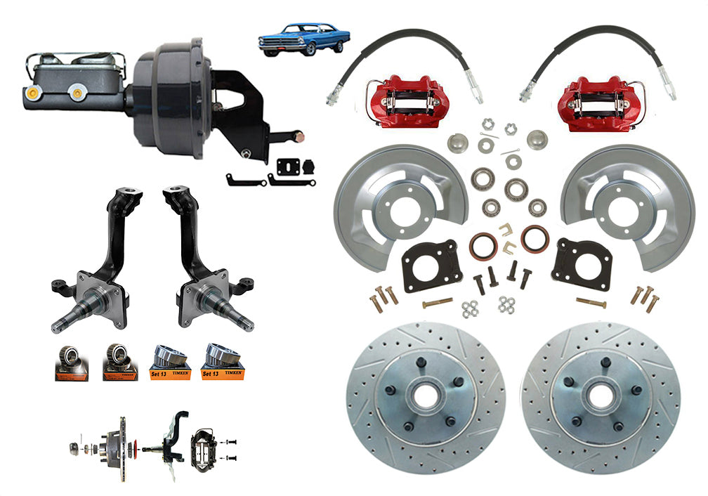 1966-1969 Ford Fairlane Front Power Disc Brake Kit With New V8 Spindles