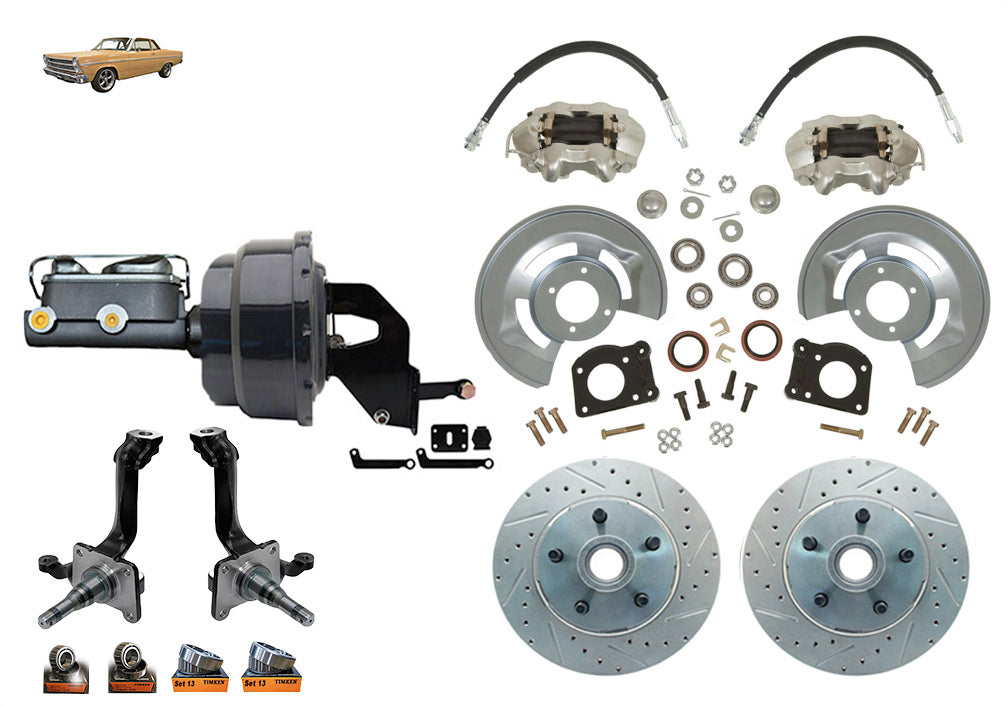 1966-1969 Ford Fairlane Front Power Disc Brake Kit With New V8 Spindles