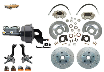 1966-1969 Ford Fairlane Front Power Disc Brake Kit With New V8 Spindles