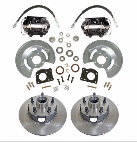 1964-66 Front & Rear Non Power Disc Brake kit-Drilled Rotors, Black Calipers