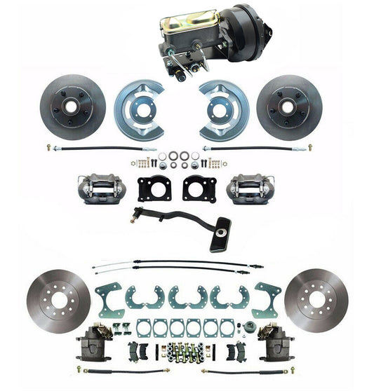 1967–69 Mustang Power Disc Brake Conversion Kit – Complete Front &amp; Rear with 9" Booster &amp; Drilled Rotors (Fits 8" &amp; 9" Rear Axles, Automatic Trans) - Force 10 Brakes