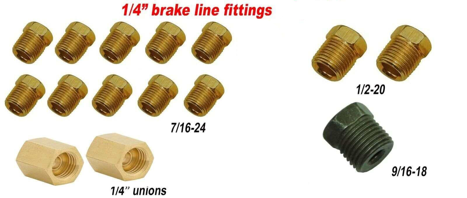 1/4 Brake Line Fitting kits for common size steel fittings + 1/4 brass ...