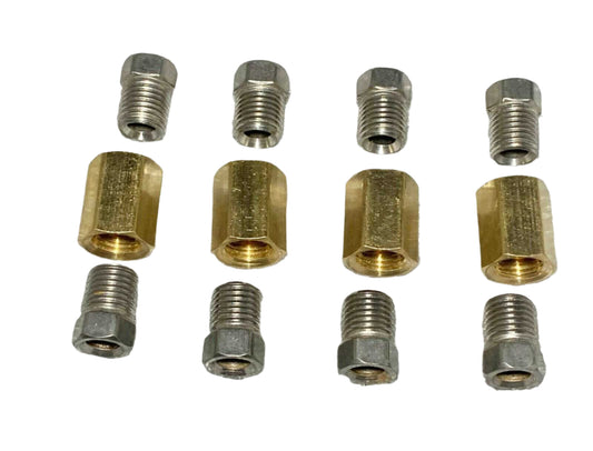 1/4" Brake line Stainless Steel Brake Fittings & brass Unions 7/16-24, 12 pieces