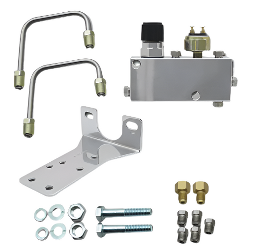 Chrome Bottom Mount Adjustable Valve & Distribution Block w/ Stainless Lines