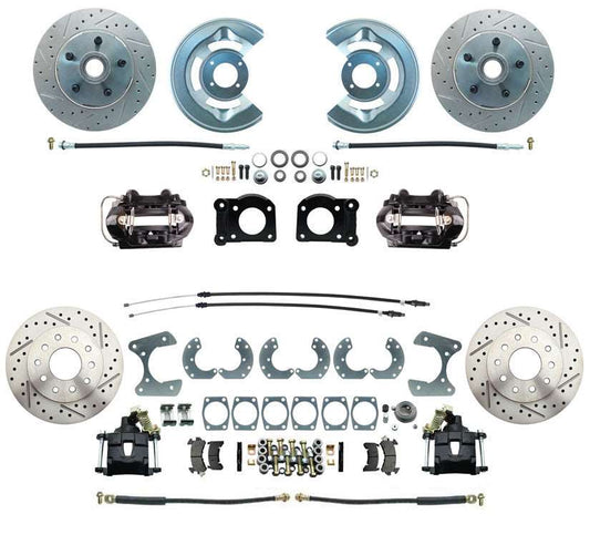 1964-66 Front & Rear Non Power Disc Brake kit-Drilled Rotors, Black Calipers