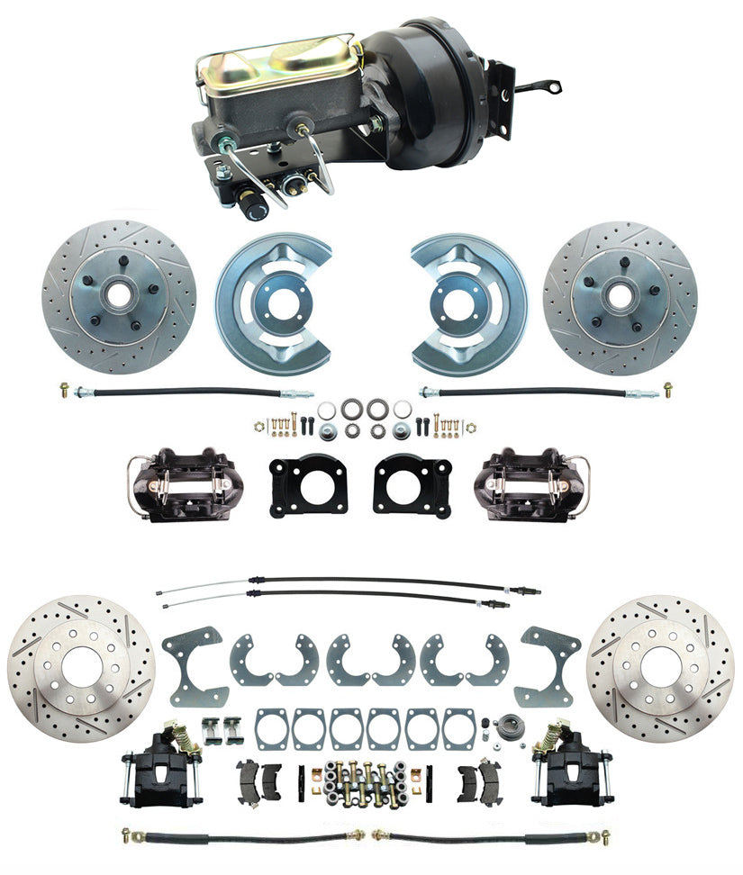 Front & Rear Mustang 1964-66 Power Disc Brakes, D/S Rotors & Black PC Calipers