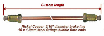 3/16 Ni-Copper brake line Custom length with steel fittings, inverted flare