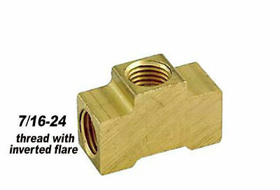 Inverted Flare Brake Brass Tee 1/4" Line 7/16-24 All Sides