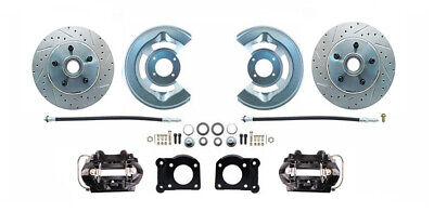 1964-73 Mustang Front Power Brake  Kit, BLACK calipers, Drilled Rotors