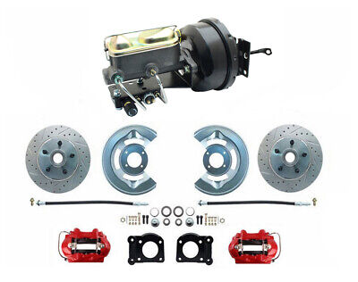 1964-66 Ford Mustang Front Power Brake Kit, RED, Booster M/C kit, XD rotors