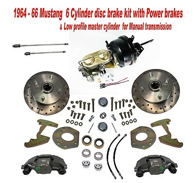 1964-66 Mustang 6 cylinder front Power disc kit, 4 lug, lo profile Master, Manual Transmission