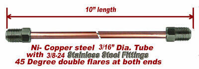 3/16" x 10" Nickel- Copper Brake Line 3/8-24 Stainless Tube Nuts inverted Flare