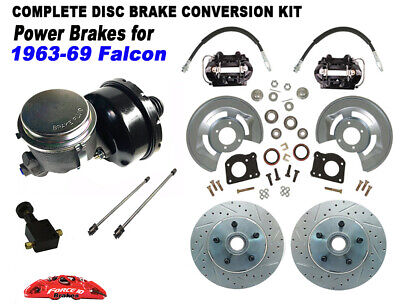 1963-69 Ford Falcon Power Front  Disc Brake Kit 5 lug, XD rotors black caliper