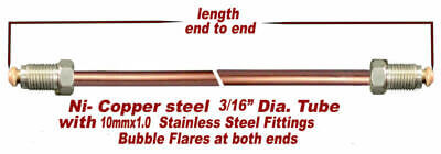 3/16 Ni-Copper brake line 6" length-Stainless 10mx1.0 fittings Bubble flare