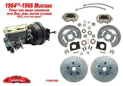 1964-66 Mustang Front Power disc Brake Kit, Premium RED with low profile M/C