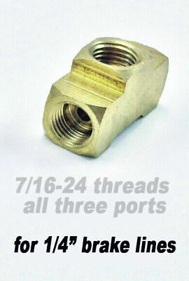 Inverted Flare Brake Brass Tee 1/4" Line 7/16-24 All Sides