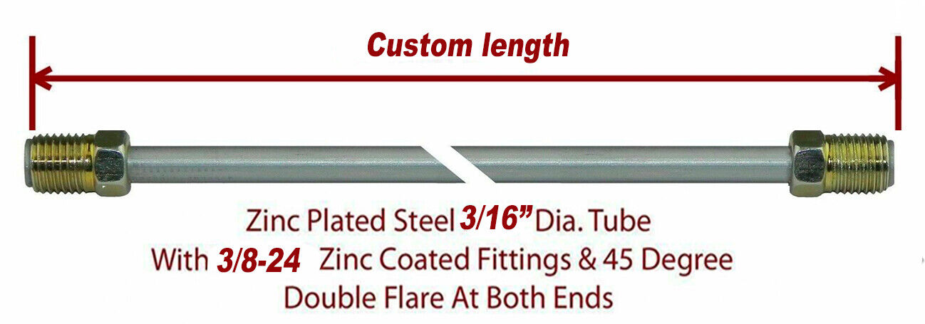 3/16"x 72" STEEL Brake Line 3/8-24 Tube Nuts 45 Degree Inverted Flare