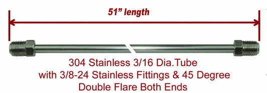 3/16" x 51" STAINLESS STEEL Brake Line 3/8-24 Tube Nuts 45 Degree Inverted Flare