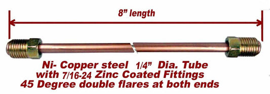 1/4" x 8"  Nickel- Copper Brake Line 7/16-24 Tube Nuts 45 Degree inverted Flare