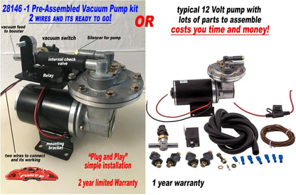 Brake Booster 12 Volt Electric Vacuum Pump Premium Kit, 18-24" of vacuum Assembled