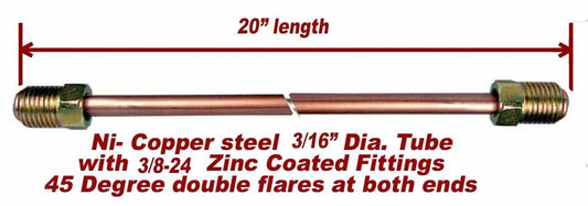 3/16"x 20" Nickel- Copper Brake Line  3/8-24 Tube Nuts 45 Degree Inverted Flare