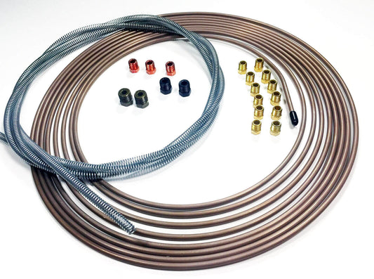 25 Ft Roll of 3/16" Copper Nickel Brake Line Roll, 3/16 Fittings & 8 Ft of Armor