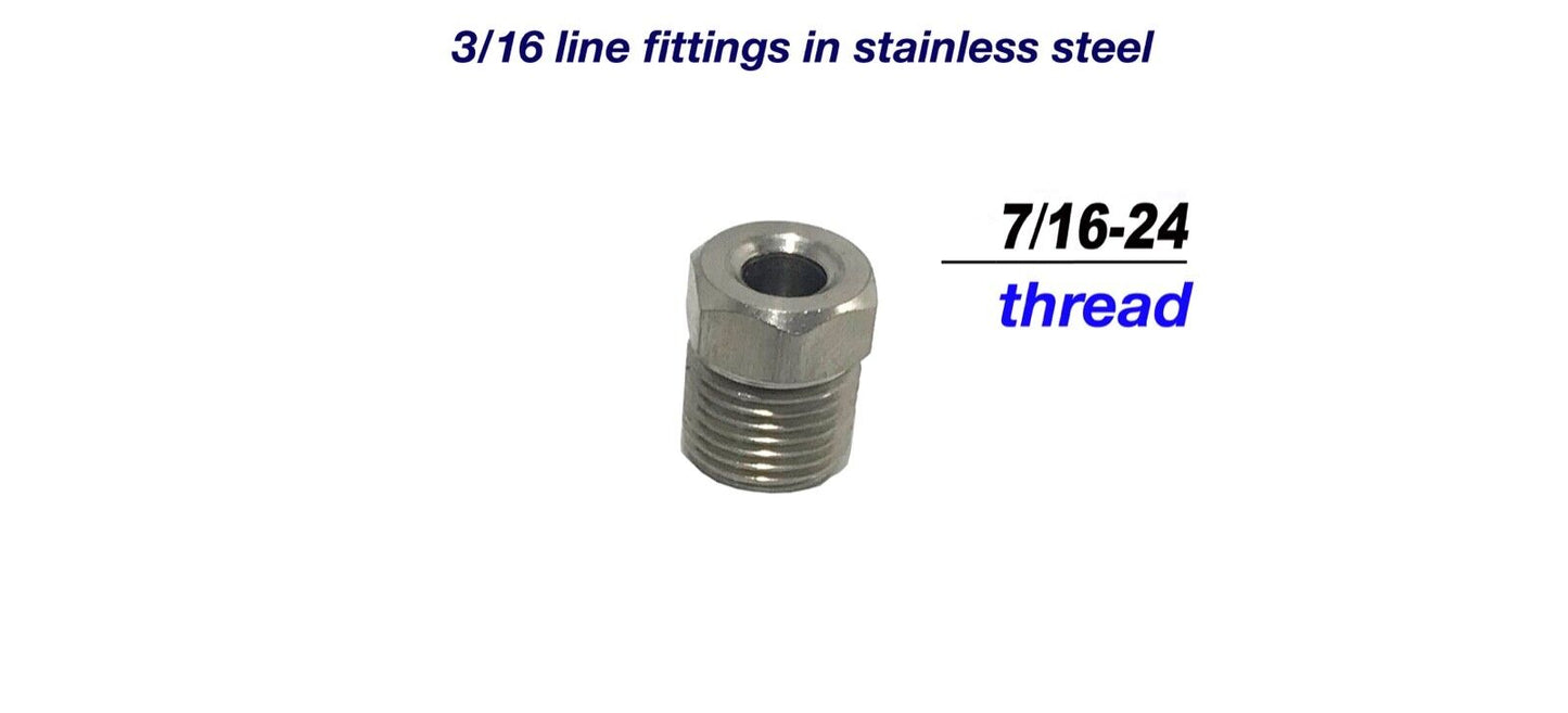 3/16 line 7/16-24 Stainless steel Inverted Flare tube nut 4 pack