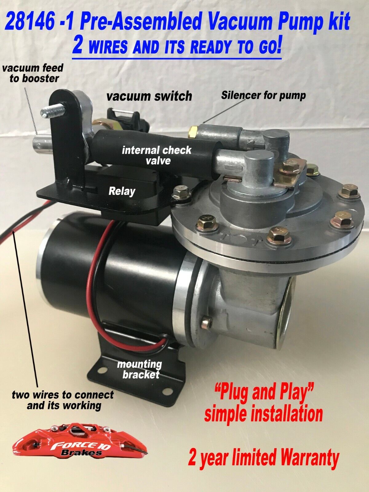 Brake booster vacuum pump 12v assembled "PLUG & PLAY" , 2 year warranty