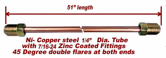 1/4" x 51" Brake Line Nickel- Copper 7/16-24 Tube Nuts 45 Degree inverted Flare