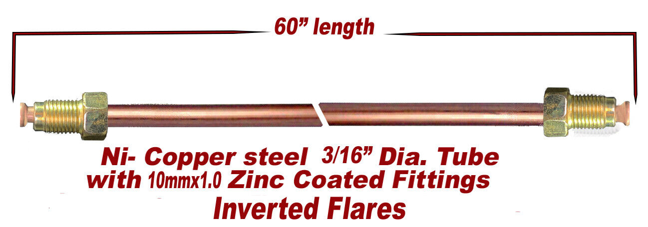 3/16"x60" Nickel- Copper Brake Line 10mm x 1.0 Tube Nuts inverted Flare