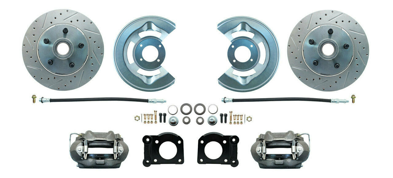 1964-73 Mustang Front Disc Brake Kit, ZInc Plated  Calipers, 11" Drilled Rotors