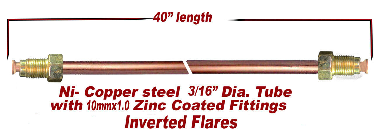 3/16"x40" Nickel- Copper Brake Line 10mm x 1.0 Tube Nuts inverted Flare