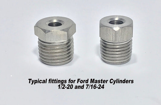 7/16-24 & 1/2-20 Ford Master Cylinder Stainless Tube Fittings - 3/16" line set