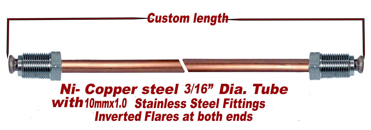 3/16 x 30-39" Ni-Copper brake line -Stainless 10mx1.0 fitting inverted flare