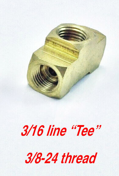 3/16" Brass Tee  3/8-24  All  3  holes, Flared Brake Line 1pc