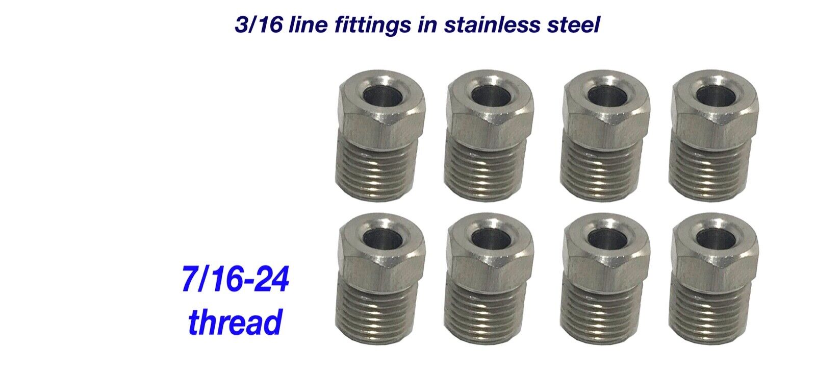 7/16-24 Inverted Flare STAINLESS STEEL Tube Nut  for 3/16 Brake Line  (8 pack)